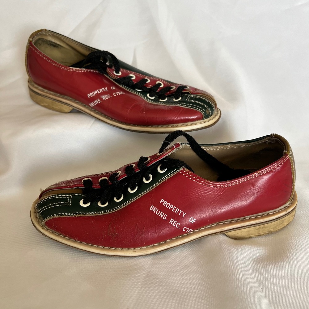 Vintage Brunswick Bowling Shoes Red Green Leather Rental Prop B5 Mens 5 Womens 7